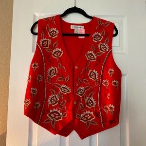 Vintage Red Embroidered Vest